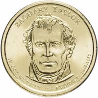 (12p) Монета США 2009 год 1 доллар "Закари Тейлор" 2009 год Латунь  UNC