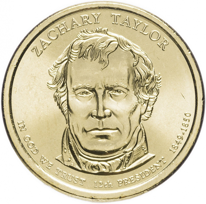 (12p) Монета США 2009 год 1 доллар &quot;Закари Тейлор&quot; 2009 год Латунь  UNC