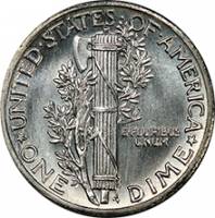 (1942d) Монета США 1942 год 10 центов   Свобода в колпаке с крыльями (Меркурий) Серебро Ag 900  XF