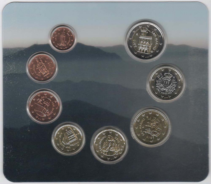 Набор монет Евро Сан-Марино 2015 год 8 монет без жетона В буклете