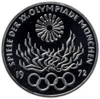 (1972g) Монета Германия (ФРГ) 1972 год 10 марок "XX Летняя Олимпиада Мюнхен 1972 Факел"  Серебро Ag 