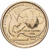 (03p) Монета США 2019 год 1 доллар "Вакцина против полиомиелита"  Латунь  UNC
