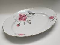 Блюдо овальное большое 37 х 24 см Польша фарфор Cmielow розы винтаж 