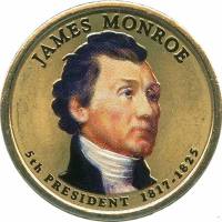 05p Монета США 2008 год 1 доллар Джеймс Монро  Вариант №1 Латунь  COLOR. Цветная