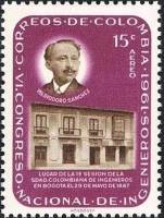 (№1962-1017) Марка из набора Колумбия 1962 год "Возможна Saacutenchez дом 18591922 торжественного за