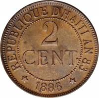 (№1886km49) Монета Гаити 1886 год 2 Centimes