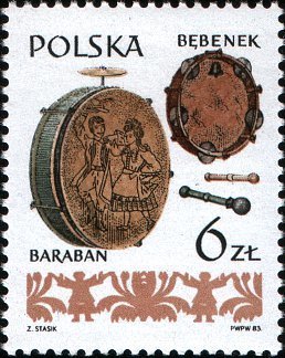 (1984-002) Марка Польша &quot;Барабан, Бубен&quot;    Польские музыкальные инструменты III Θ
