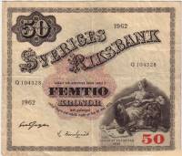 (,) Банкнота Швеция 1962 год 50 крон    UNC