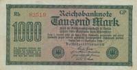 (1922) Банкнота Германия 1922 год 1 000 марок "Вод знак Волны" 3-й выпуск  UNC