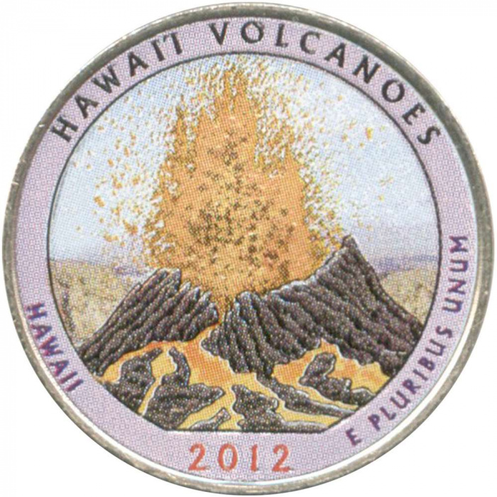 (014p) Монета США 2012 год 25 центов &quot;Гавайские вулканы&quot;  Вариант №1 Медь-Никель  COLOR. Цветная