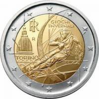 (003) Монета Италия 2006 год 2 евро "XX Зимняя Олимпиада Турин 2006"  Биметалл  UNC