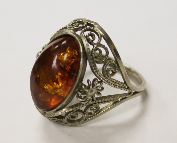 Перстень с янтарем, филигрань (без пробы), винтаж