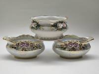 Вазы салатники 3 шт Кисловодский фарфоровый завод Ручная перамутр роспись позолота лепка цветы