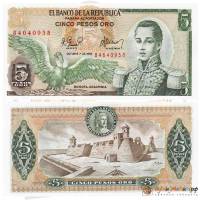 (,) Банкнота Колумбия 1978 год 5 песо "Хосе Мария Кордова"   UNC