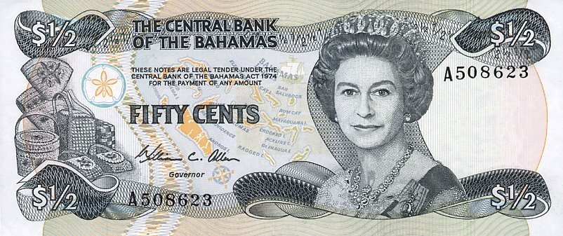 (№1984P-42a) Банкнота Багамские острова 1984 год &quot;frac12; Dollar&quot;