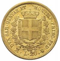 (№1860km146.3) Монета Италия 1860 год 20 Lire (Витторио Эмануэле II)