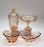 Салатник Конфетница на ножке Графин карамельное цветное стекло СССР 4 предмета винтаж