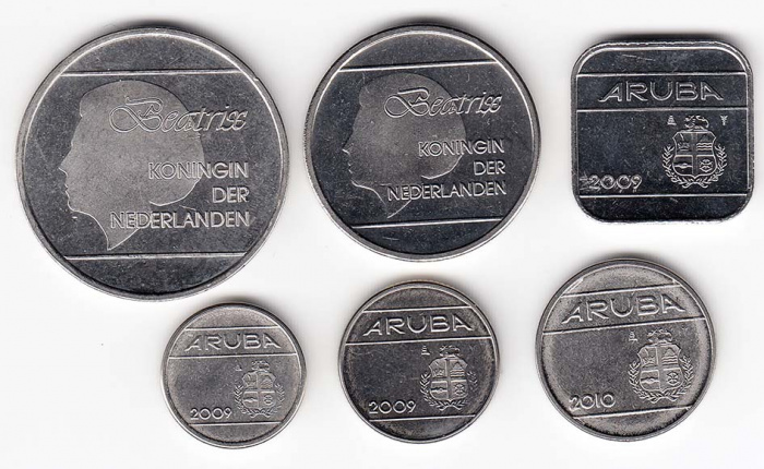 (1986-2010, 6 монет 2 1/2, 1 флорин, 50, 25, 10, 5 центов) Набор монет Аруба 1986-2010 год    UNC