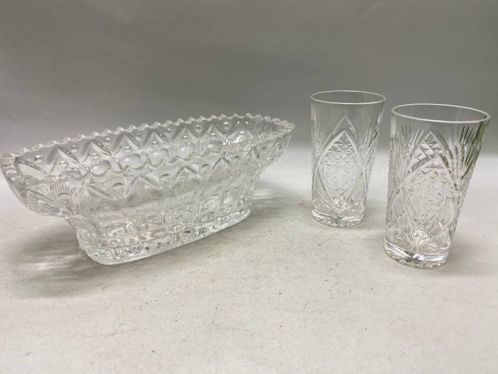 Салатник и 2 стакана, хрусталь