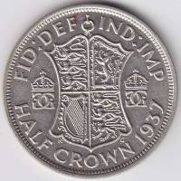 () Монета Великобритания 1937 год 1/2 кроны "Георг VI"  Серебро Ag 500  UNC