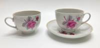 Чайная пара + чашка, Дулёво, розы