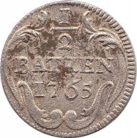 (№1762km162 (basel)) Монета Швейцария 1762 год frac12; Batzen