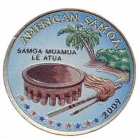 (054d) Монета США 2009 год 25 центов "Американское Самоа"  Вариант №1 Медь-Никель  COLOR. Цветная