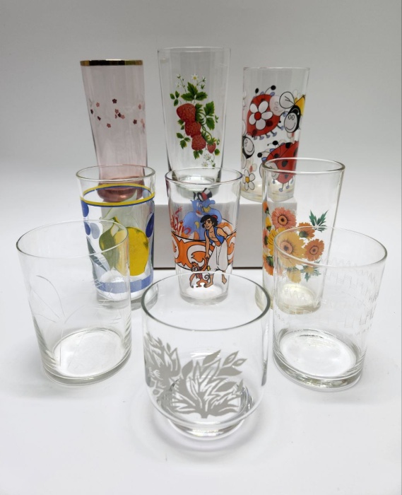 Стаканы 9 штук стекло с рисунком