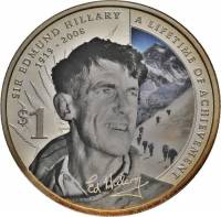 (№2008km311) Монета Новая Зеландия 2008 год 1 Dollar (Сэр Эдмунд Хиллари)
