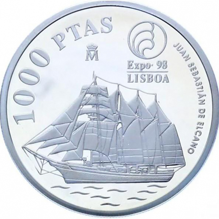 (1998) Монета Испания 1998 год 1000 песет &quot;ЭКСПО 1998. Парусник&quot;   PROOF