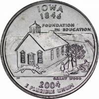 029p Монета США 2004 год 25 центов Айова  Медь-Никель  UNC