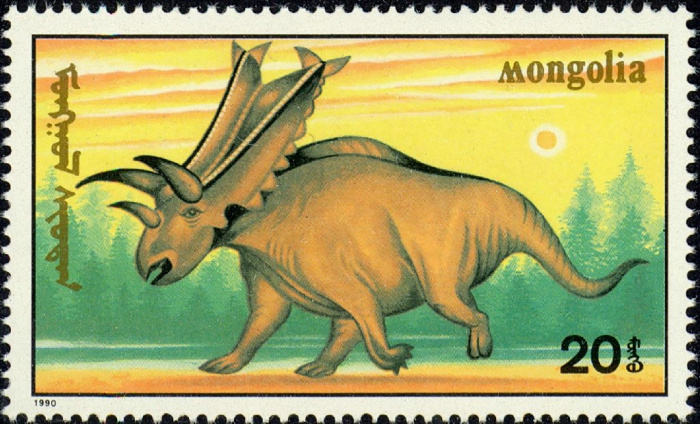 (1990-058) Марка Монголия &quot;Хасмозавр&quot;    Доисторические животные: динозавры III Θ