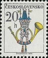 (1974-051b) Блок марок  Чехословакия "Почтовый рожок" Бумага UV    Почтовые эмблемы (Стандартный вып