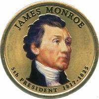 (05p) Монета США 2008 год 1 доллар "Джеймс Монро"  Вариант №1 Латунь  COLOR. Цветная