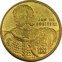 045 Монета Польша 2001 год 2 злотых Ян III Собеский  Латунь  UNC