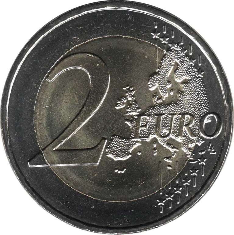 (013) Монета Франция 2015 год 2 евро &quot;30 лет флагу Европы&quot;  Биметалл  UNC