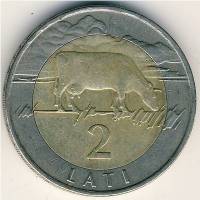 (1999) Монета Латвия 1999 год 2 лата "Корова"  Биметалл  XF