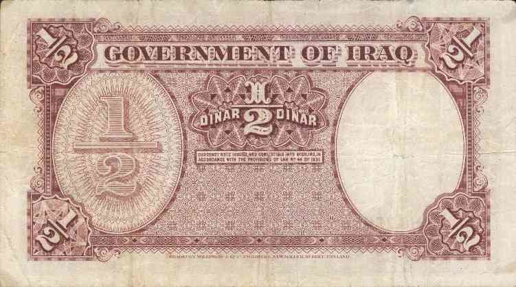 (№1945P-23) Банкнота Ирак 1945 год &quot;frac12; Dinar&quot; (Подписи: Lord Kennet - Ibrahim al Khudhairi)