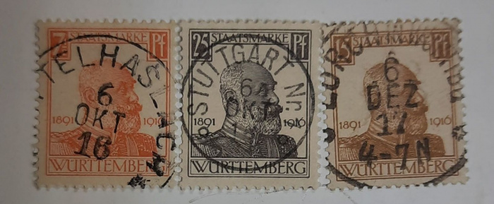 (--) Набор марок Вюртемберг &quot;3 шт.&quot;  Гашёные  , III Θ