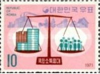 (№1971-757) Марка Корея Южная 1971 год "Вырос национальный доход", Гашеная