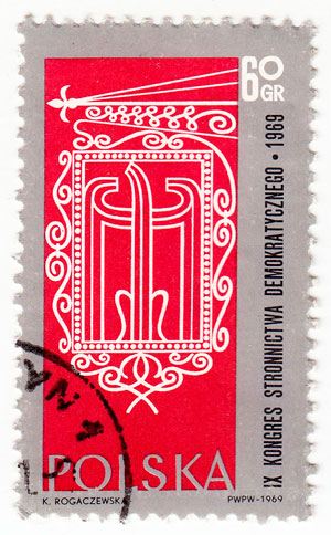 (1969-009) Марка Польша "Стилизованный орел"   9-й конгресс демократической партии Польши III &Theta;