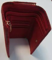 Кошелёк женский "NINA FARMINA" Фактурная натуральная кожа, 2 отделения, Клепка, поцелуй. Красный