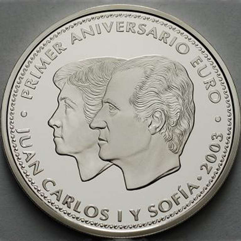 (2003) Монета Испания 2003 год 10 евро &quot;Первая годовщина Евро&quot;  Серебро Ag 925  PROOF