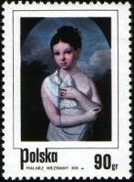 (1974-048) Марка Польша "Девушка с голубем"    День почтовой марки. Польские картины с изображением 