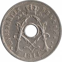 (№1910km67) Монета Бельгия 1910 год 5 Centimes (Фламандские легенды - без звезды)