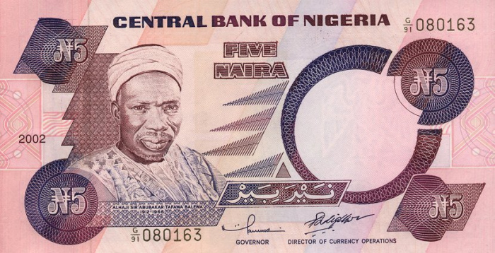 (2002) Банкнота Нигерия 2002 год 5 найра &quot;Абубакар Тафава Балева&quot;   UNC