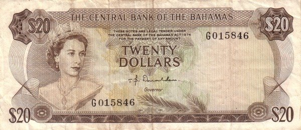 (№1974P-39a) Банкнота Багамские острова 1974 год &quot;20 Dollars&quot;