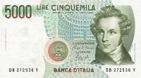 Банкнота Италия 1985 год 5 000 лир Винченцо Беллини   UNC