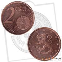 2010 Монета Финляндия 2010 год 2 евроцента 3-й тип образца 2008, буквы FI, знак МД Бронза  UNC