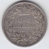 (1865) Монета Великобритания 1865 год 1 шиллинг "Королева Виктория"  Серебро Ag 925  VF